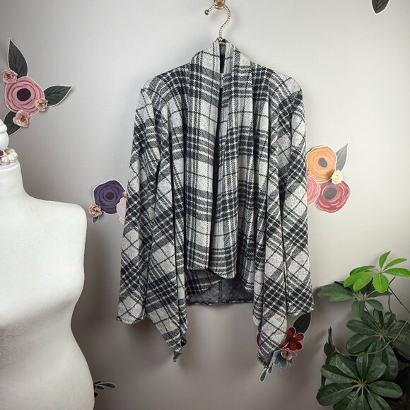 BB Dakota Grey Plaid Drape Long Sleeve Cardigan - Size - Small - Picture 1 of 5